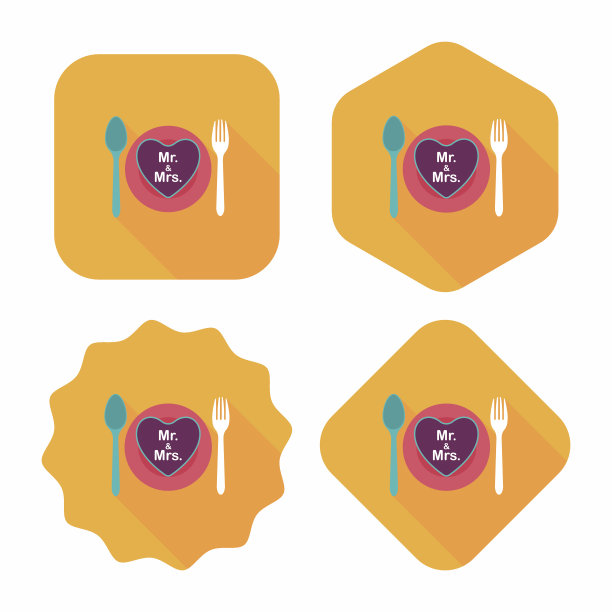 婚礼餐具与长影子的图标，eps10图片下载
