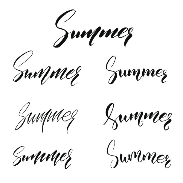 夏天刻字。印刷，卡片，海报，博客等夏季处理。夏天毛笔书法图片下载