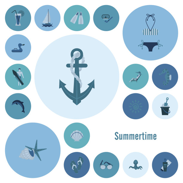 夏季和海滩简单的平面图标图片下载