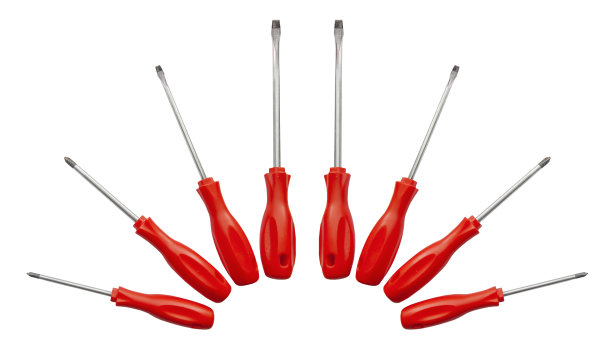 8个红色发亮的金属和塑料工具螺丝刀用于修理图片下载