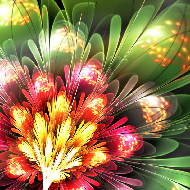 抽象的红色和绿色的花朵图片下载