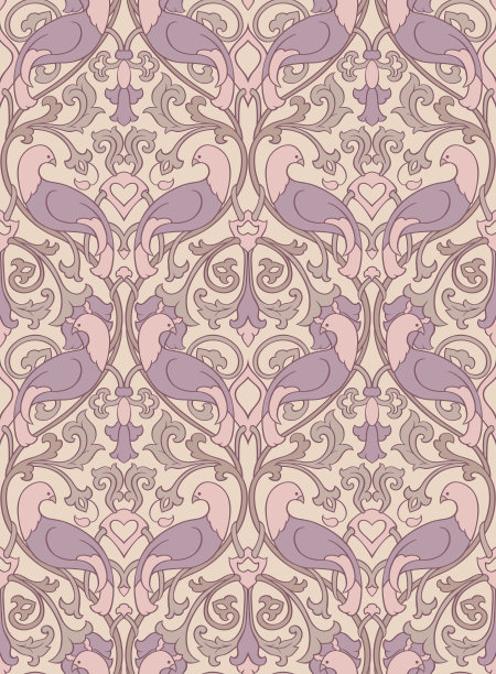 米色图案与鸟类。素材图片