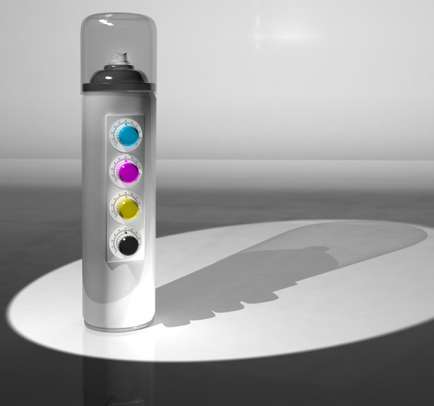 喷漆罐和一个遥控彩色CMYK图片下载