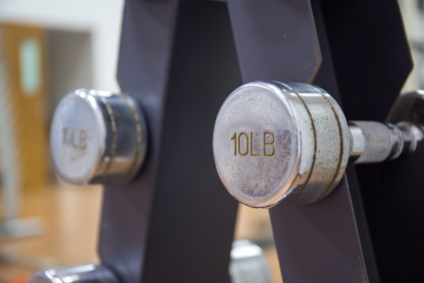 健身室架子上的哑铃图片下载