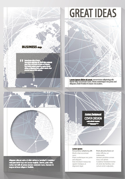 四个A4格式的可编辑布局的矢量插图封面与圆形设计模板的小册子，杂志，传单。抽象的未来网络形状。高技术背景图片下载
