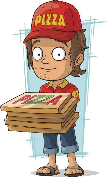 卡通快递员和很少的披萨盒图片下载