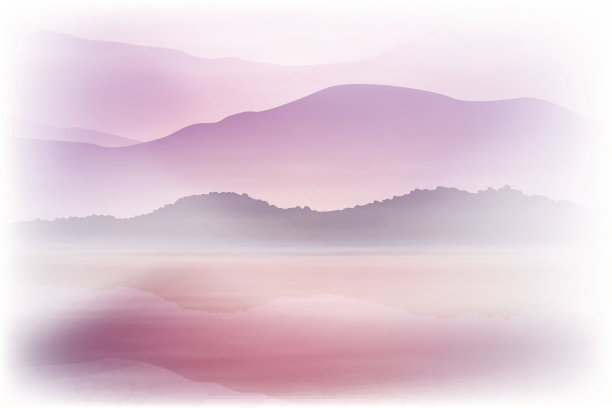 背景有海和山。日落时间。图片下载