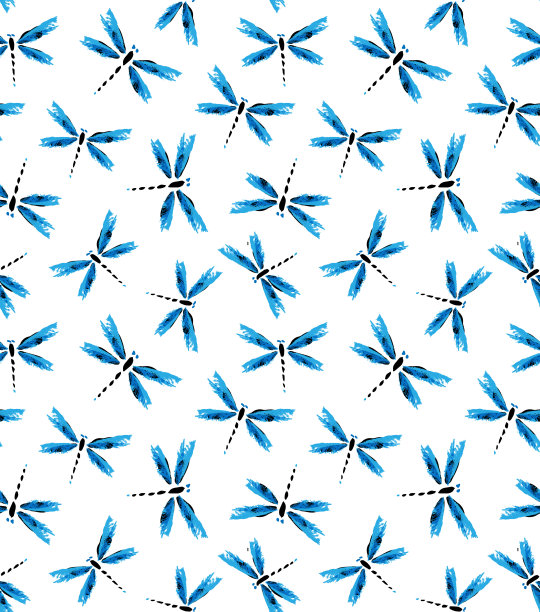 蜻蜓飞行。手绘墨水无缝背景。图片下载