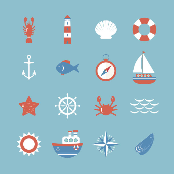 装饰航海图标集。海洋主题图片下载