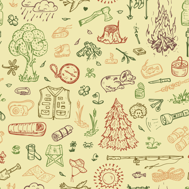 旅游与露营无缝模式图片下载