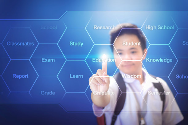 学校男孩使用全息图与教育排版图片下载