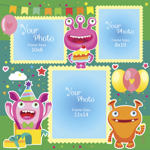 可爱的怪物生日相框。图片下载