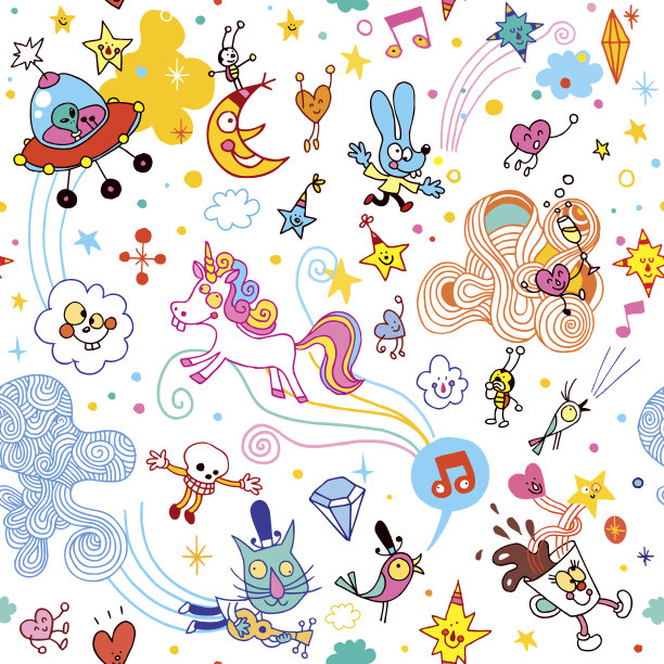 有趣的卡通人物无缝图案图片下载