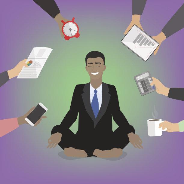 商人在莲花姿势。非洲人,美国人。平面矢量图图片下载