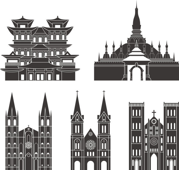 东南亚。白色背景上孤立的亚洲建筑图片下载