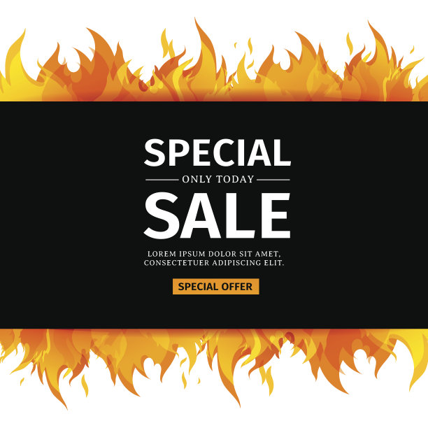 模板设计横横幅特别销售。卡热提供与框架火图形。邀请布局与火焰边界上的白色背景。向量。图片下载