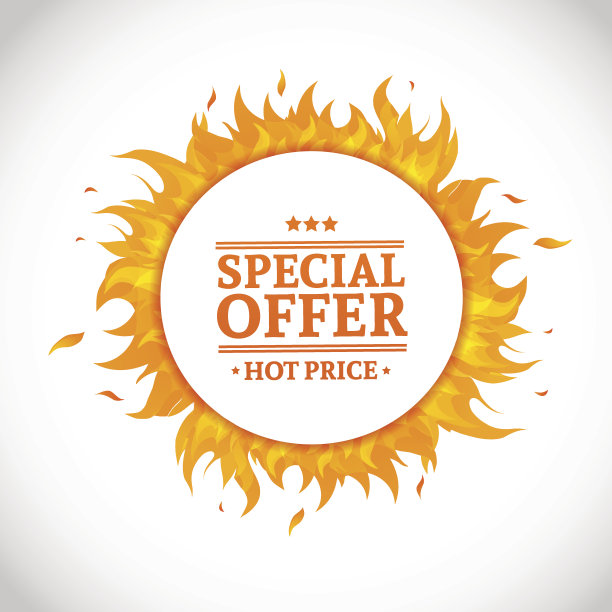 模板设计圆横幅特别销售。卡热提供与框架火图形。广告海报布局与火焰边界上的白色背景。向量素材图片