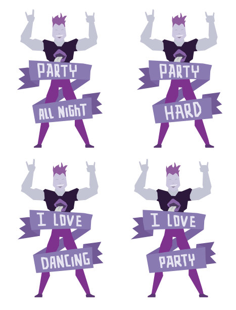 一组由跳舞的年轻人组成的徽章图片下载