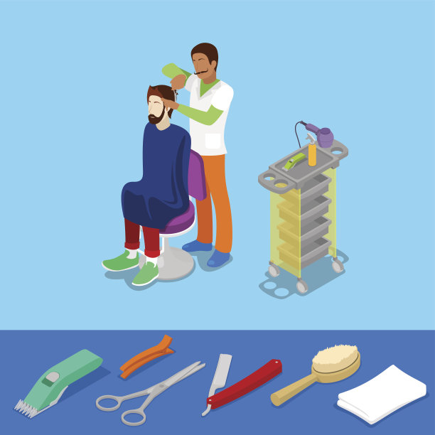 发廊理发师让男人的发型等距图片下载