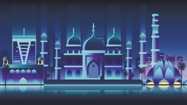 印度城市夜晚霓虹灯风格的建筑建筑城镇乡村旅游图片下载