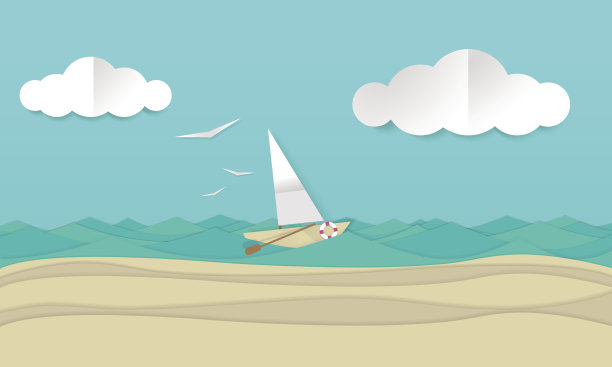 帆船在波浪中航行的纸工艺品。图片下载