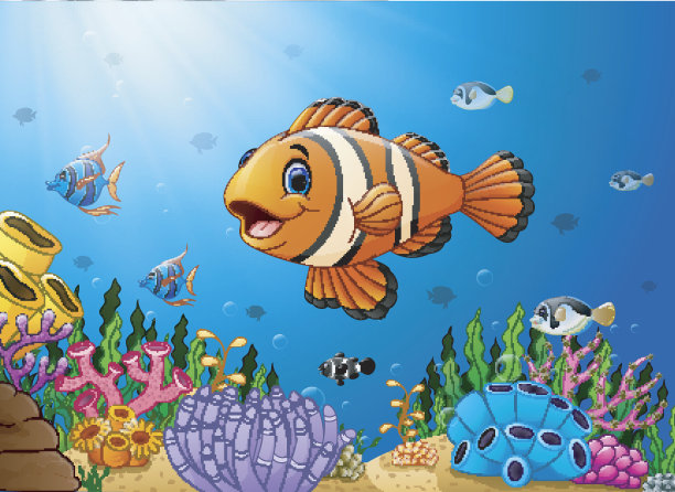 可爱的小丑鱼卡通海洋素材图片