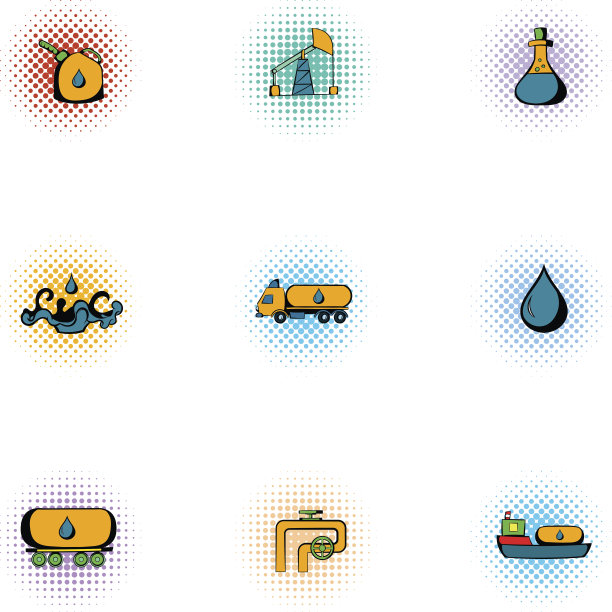 石油生产图标集，波普艺术风格图片下载