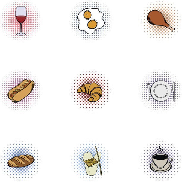 快速小吃图标设置，波普艺术风格图片下载