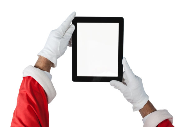 圣诞老人拿着数码平板电脑图片下载