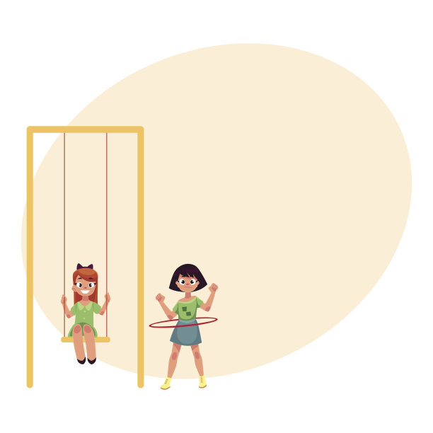 两个女孩在操场上玩，荡秋千，转呼啦圈图片下载