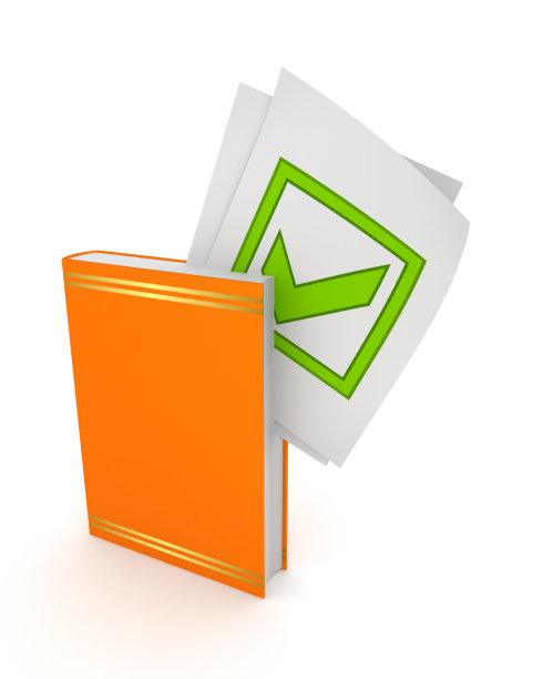 橙色的书里有个绿色的勾号。图片下载