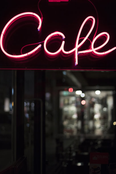红色霓虹咖啡馆标识图片下载