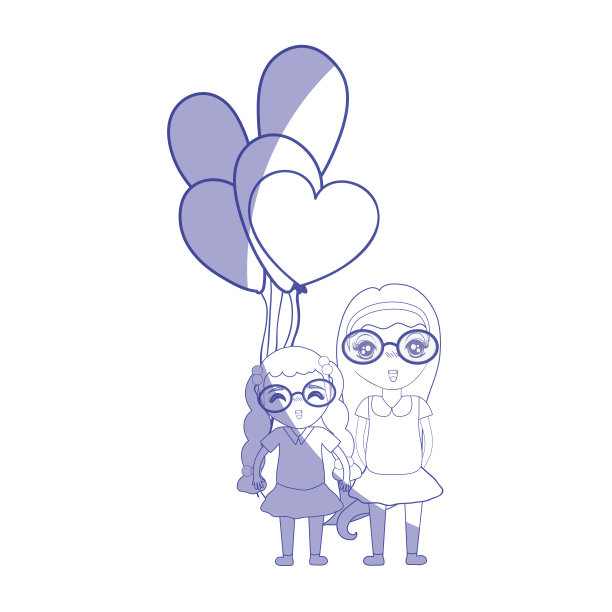 剪影的漂亮女孩的发型和气球图片下载