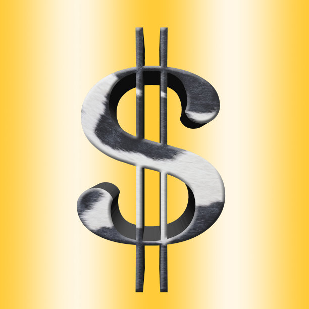 美元符号与黑色斑纹牛的设计上，孤立在金色的背景图片下载