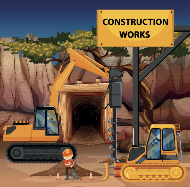 施工现场有司钻和推土机图片下载