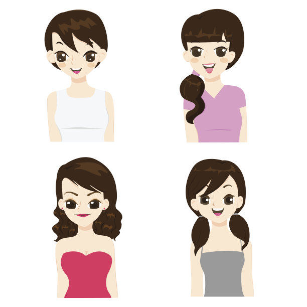 亚洲女性时尚发型矢量插画图片下载