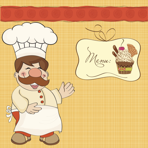 背景与微笑厨师和菜单图片下载