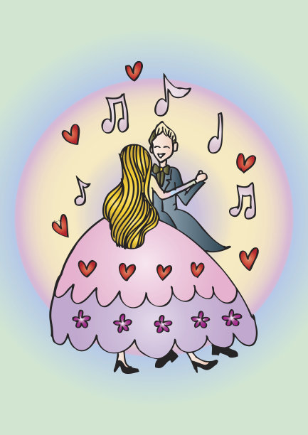 跳舞的夫妇。手绘插图。图片下载