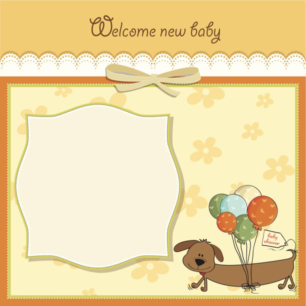 有长狗和气球的婴儿送礼卡图片下载