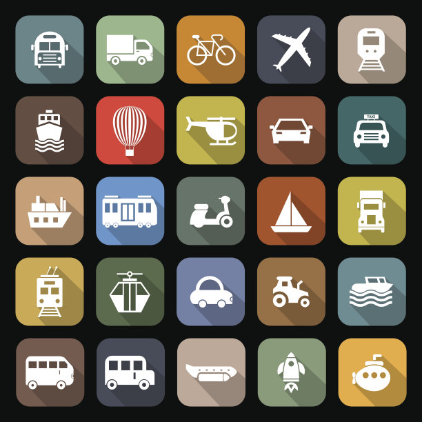 交通平面图标与长阴影图片下载