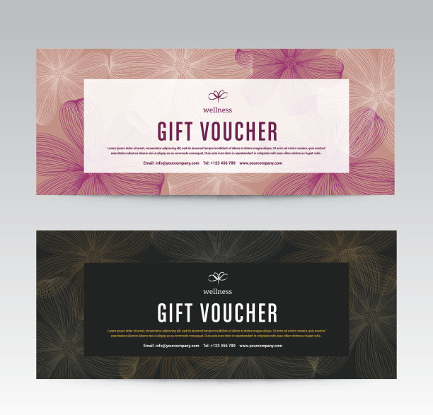 礼品券模板温泉，花春酒店度假，矢量插图图片下载