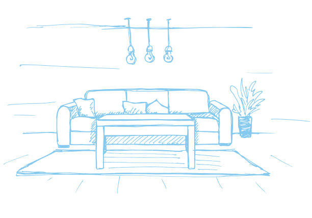 室内的线性草图。房间的计划。矢量插图。素材图片