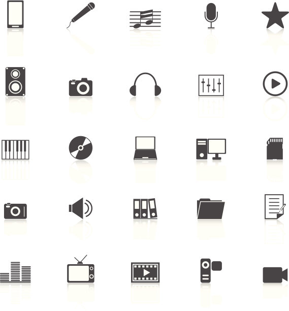 带有白色背景反射的媒体图标图片下载