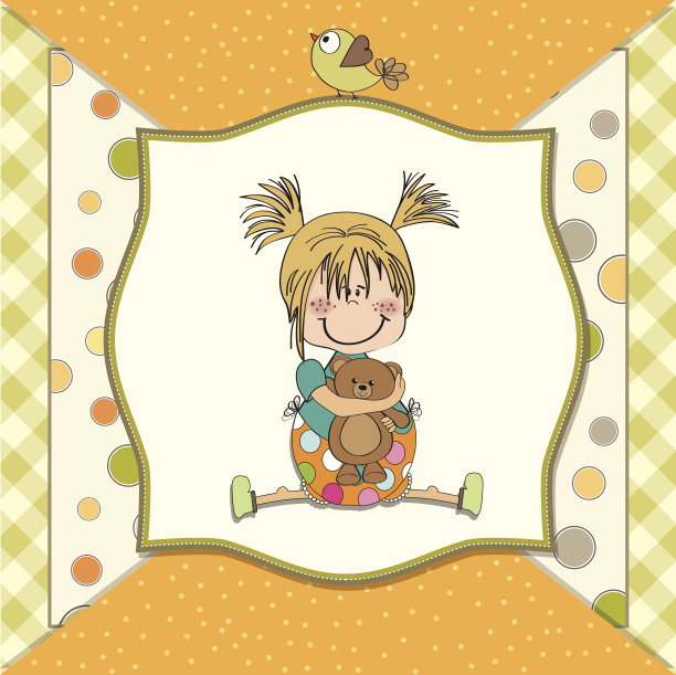 小女孩和她的泰迪熊坐在一起图片下载