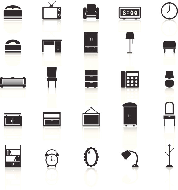 卧室图标与反射在白色的背景图片下载