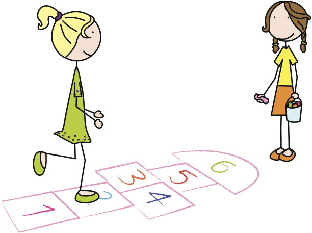 卡通儿童在玩跳房子游戏图片下载