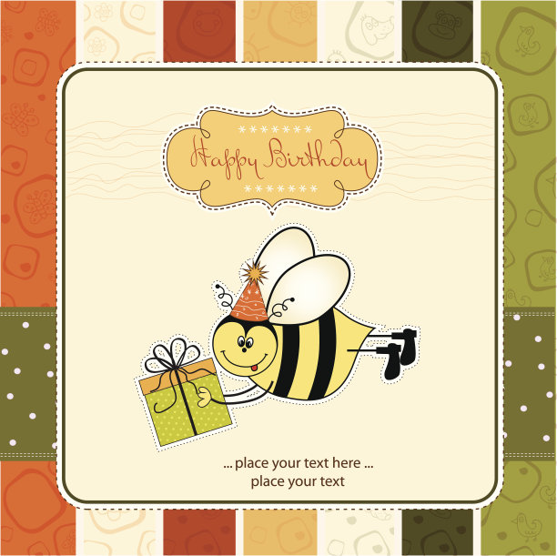 带蜜蜂的生日卡片图片下载
