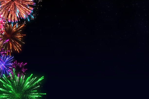 五颜六色的烟花在午夜蓝色的天空图片下载