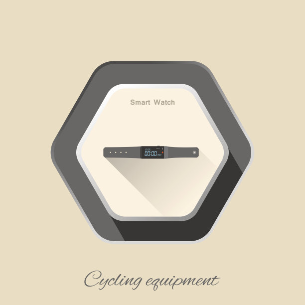 向量孤立六边形平板图标深灰色智能手表与浅棕色背景上的长阴影。图片下载