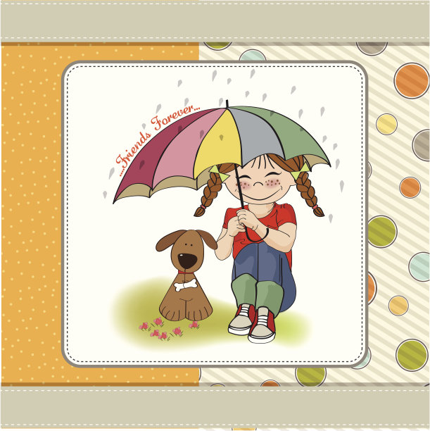 年轻漂亮的女孩和她的狗，友谊卡片图片下载